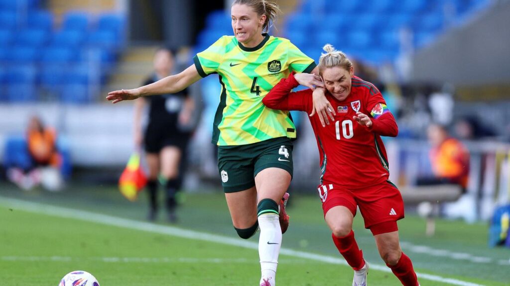 Australia’s Clare Hunt, in action against Wales, is keen to face England and Alessia Russo.