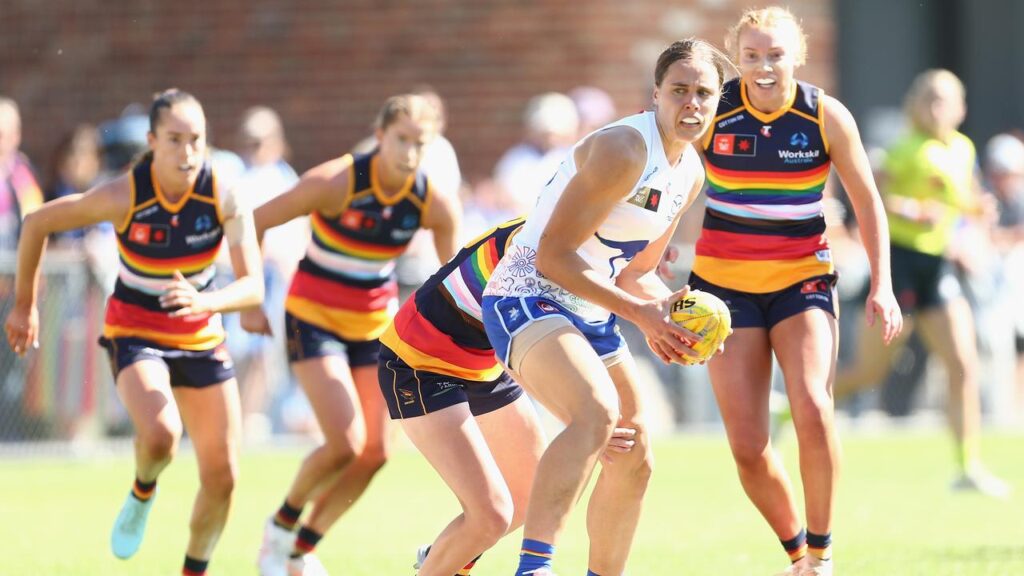 Jasmine Garner has starred in the Kangaroos’ latest crushing win in the AFLW.