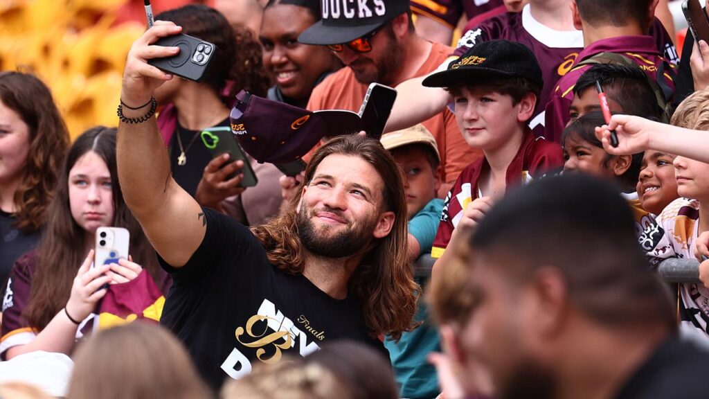 Broncos forward Pat Carrigan was popular at an open training session at Suncorp Stadium.
