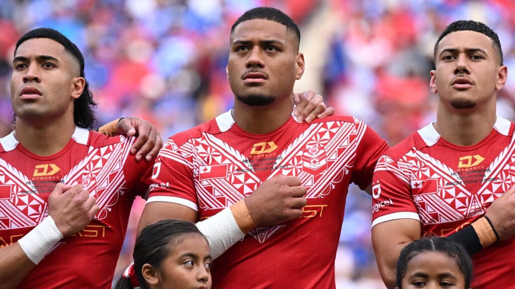 Tonga forward Leka Halasima (c) can’t wait to rip into New Zealand in their Pacific Cup clash.