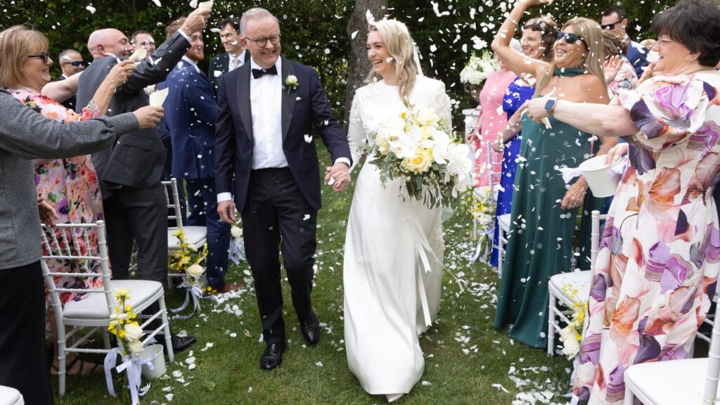 Prime Minister Anthony Albanese and Jodie Haydon have walked down the aisle in Canberra. 

