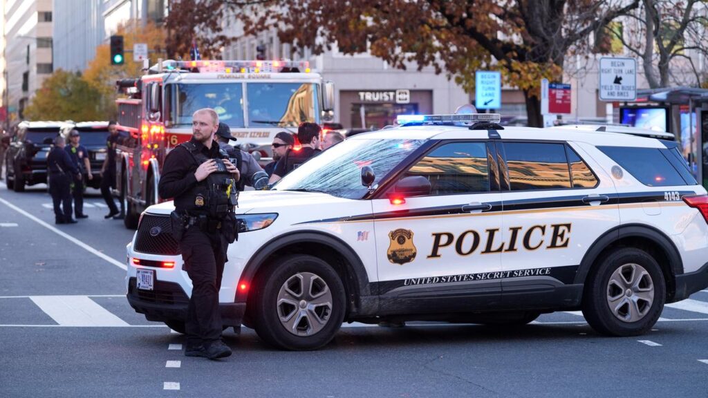 Streets are blocked after reports of two National Guard soldiers were shot near the White House.
