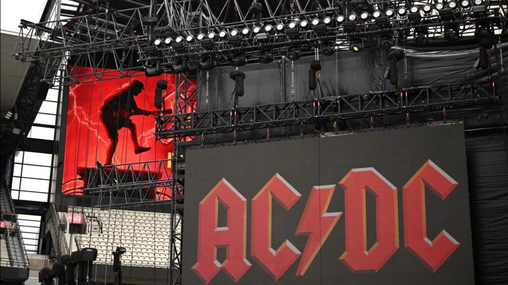 A massive stage has been built from black steel at the MCG for the arrival of hard rockers AC/DC.
