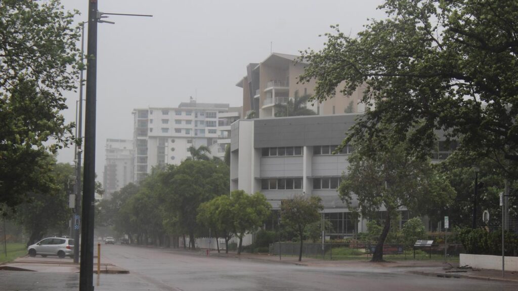Cyclone Fina has brought destructive winds and heavy downpours to Darwin.
