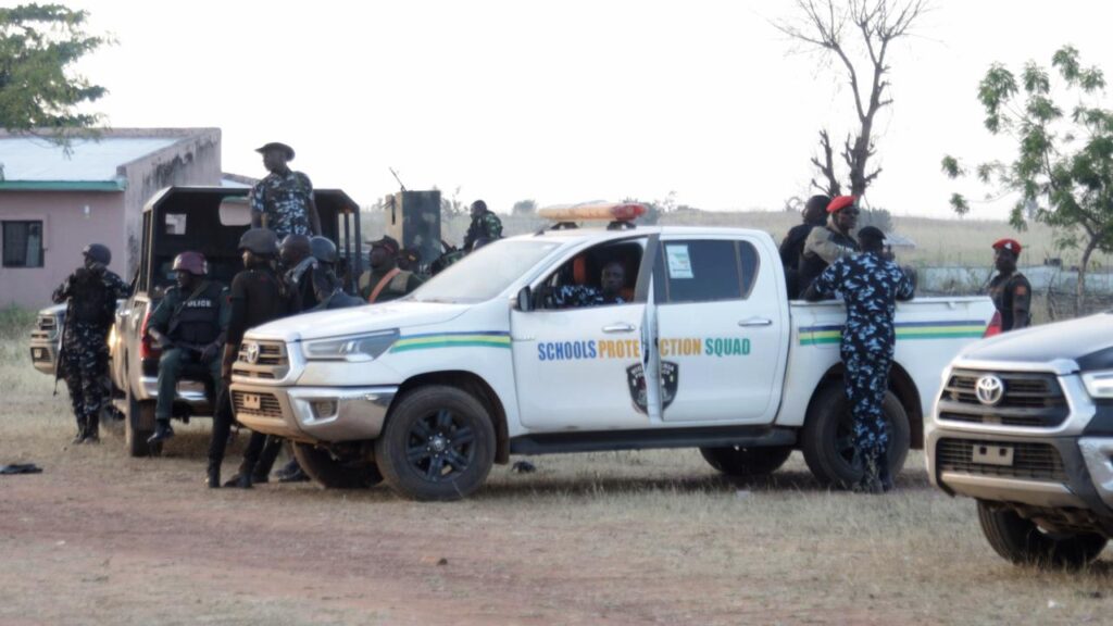 Police officers are guarding the school where students were kidnapped in Nigeria’s Niger state.
