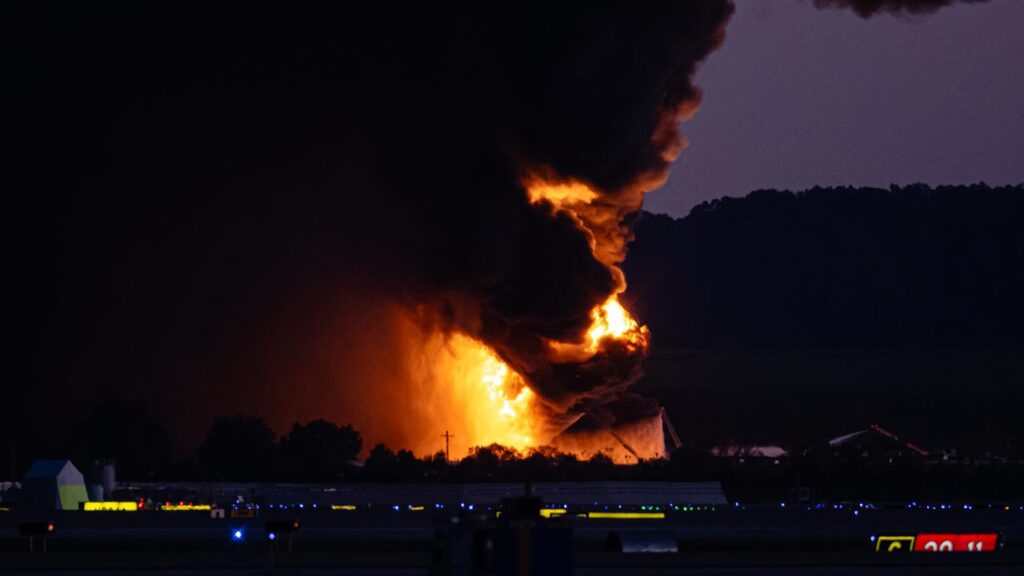 A cargo plane has crashed on take-off in the US, sending flames shooting into the sky.

