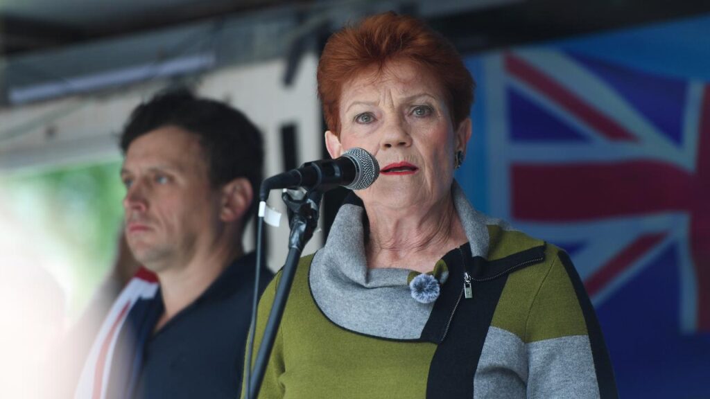 One Nation senator Pauline Hanson has addressed an anti-immigration rally in Melbourne.
