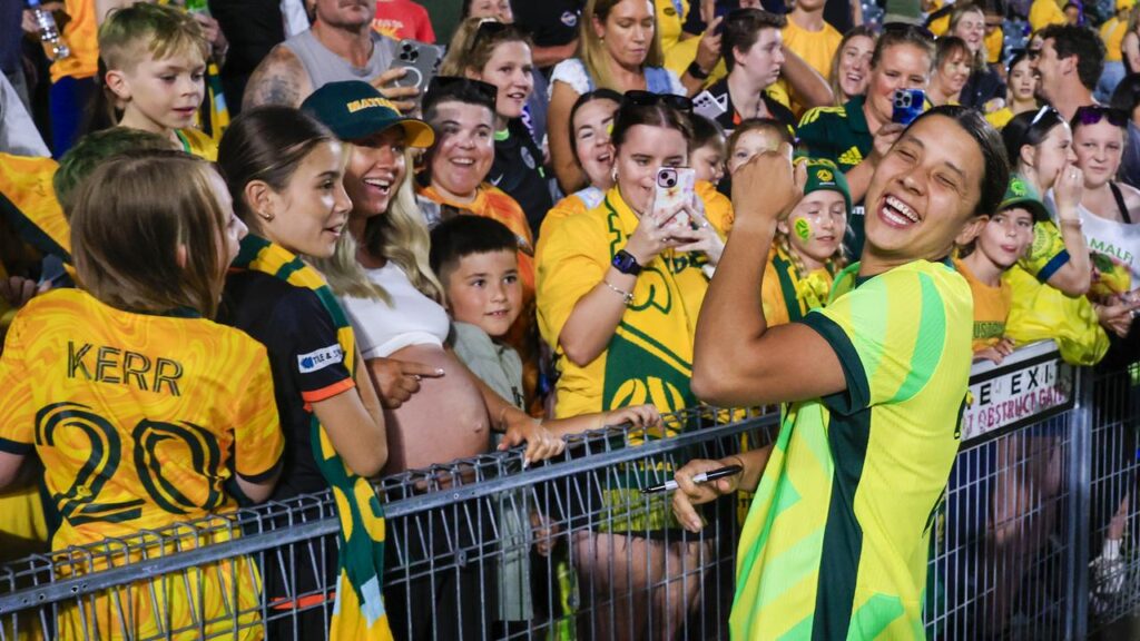Matildas star Sam Kerr only signed autographs in Gosford, but could return to the pitch in Adelaide.
