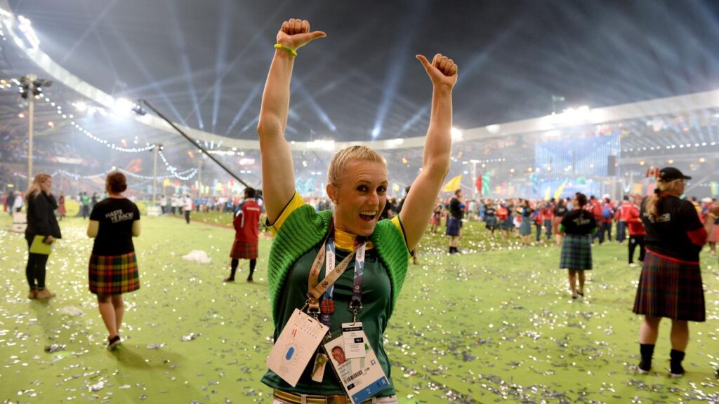 Champion hurdler Sally Pearson at the closing ceremony of the 2014 Glasgow Commonwealth Games.
