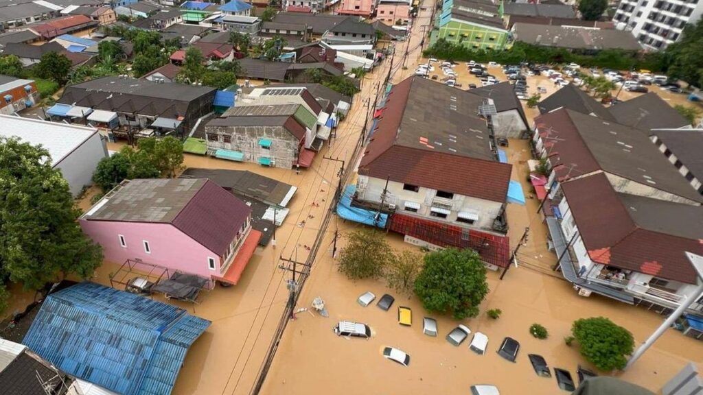 Heavy rains have caused widespread flooding across southern Thailand.
