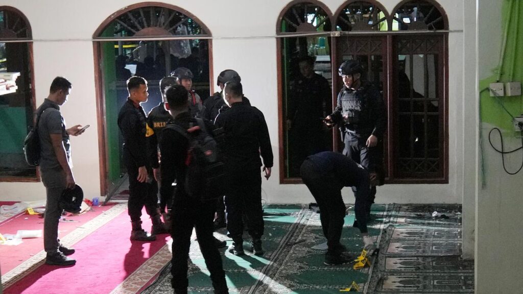 Indonesian authorities are investigating the incident at a mosque where explosions rang out.
