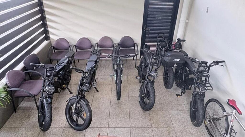 Police searched a home on Christmas Eve, discovering a stash of stolen e-bikes and e-scooters.
