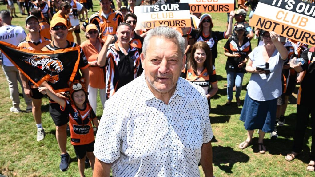 Steve ‘Blocker’ Roach was at the Pratten Park rally full of Wests Tigers fans calling for change.
