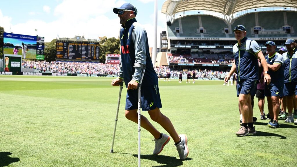 Nathan Lyon had taken three England wickets in Adelaide before tearing his hamstring fielding.
