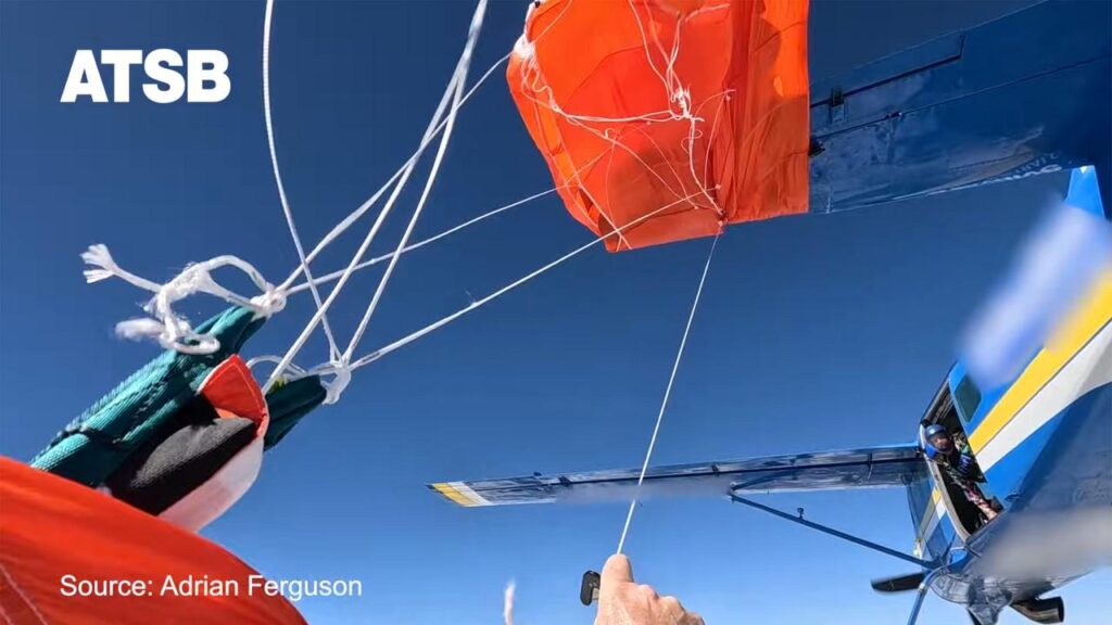 A man’s reserve parachute became snagged on a Cessna’s tail during a jump over Tully Airport.
