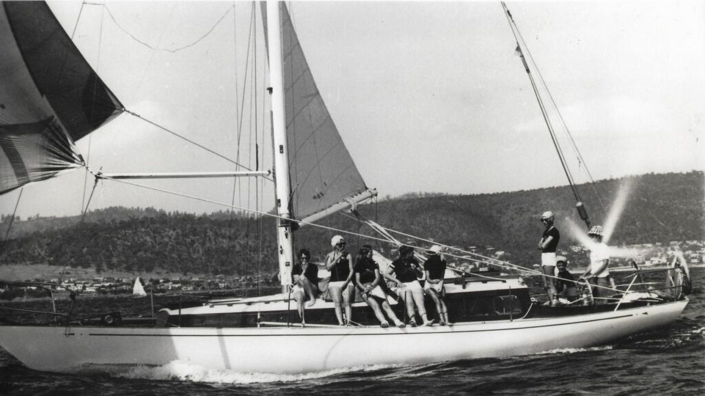 Victoria Willman and her all-women crew aboard Barbarian in the 1975 Sydney to Hobart yacht race.
