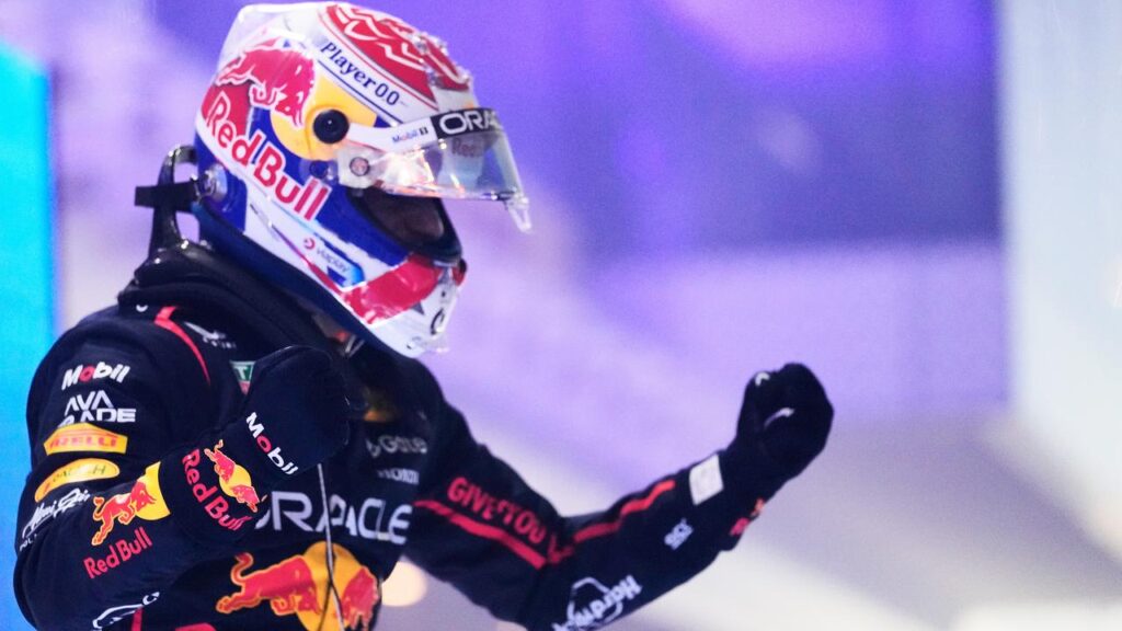 Title-chasing Red Bull champion Max Verstappen celebrates his victory in the Qatar Grand Prix.
