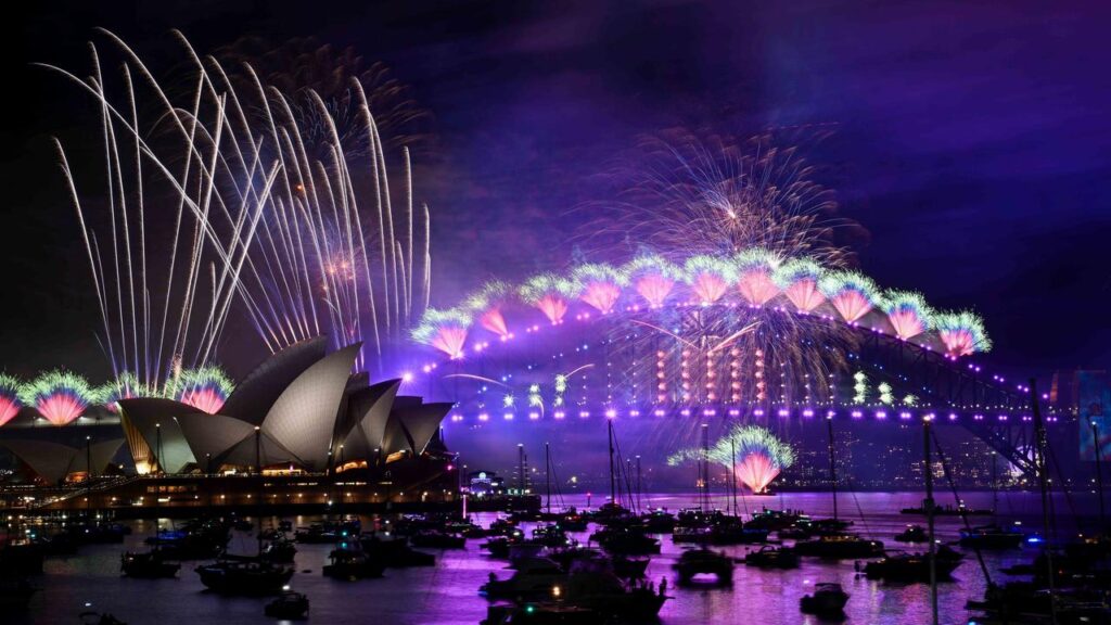 The traditional fireworks will illuminate the Sydney Harbour Bridge at midnight.
