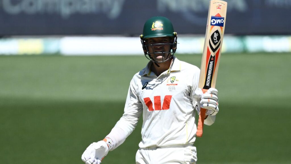 Alex Carey salutes the Adelaide crowd as he becomes Australia’s top Test run-scorer this year.
