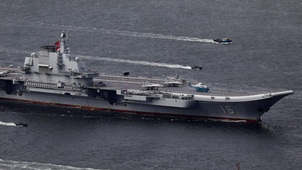 A Chinese aircraft carrier has carried out intense air operations near the Okinawa Islands.
