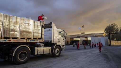 US pitches 'New Gaza' development plan at WEF Humanitarian aid trucks head