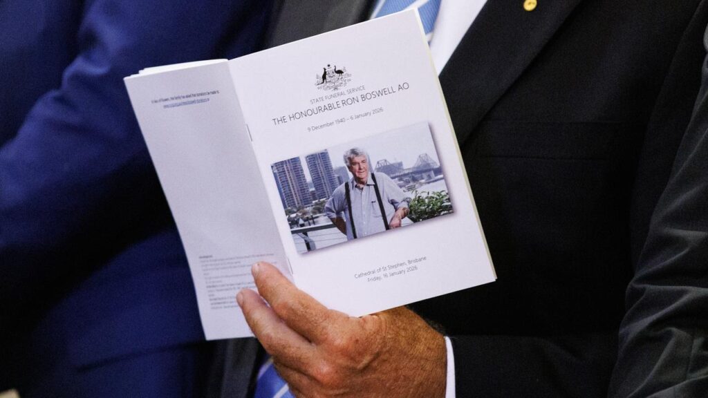 Political heavyweights joined family and friends at a state funeral for former senator Ron Boswell.
