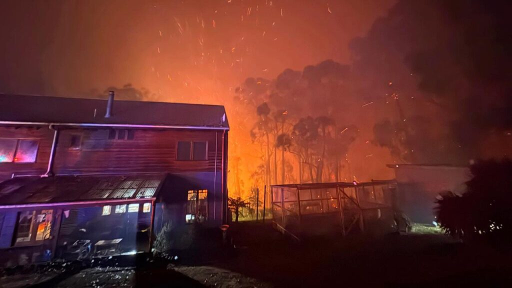 An out-of-control bushfire raging in Victoria’s Otway Ranges has destroyed at least three homes.
