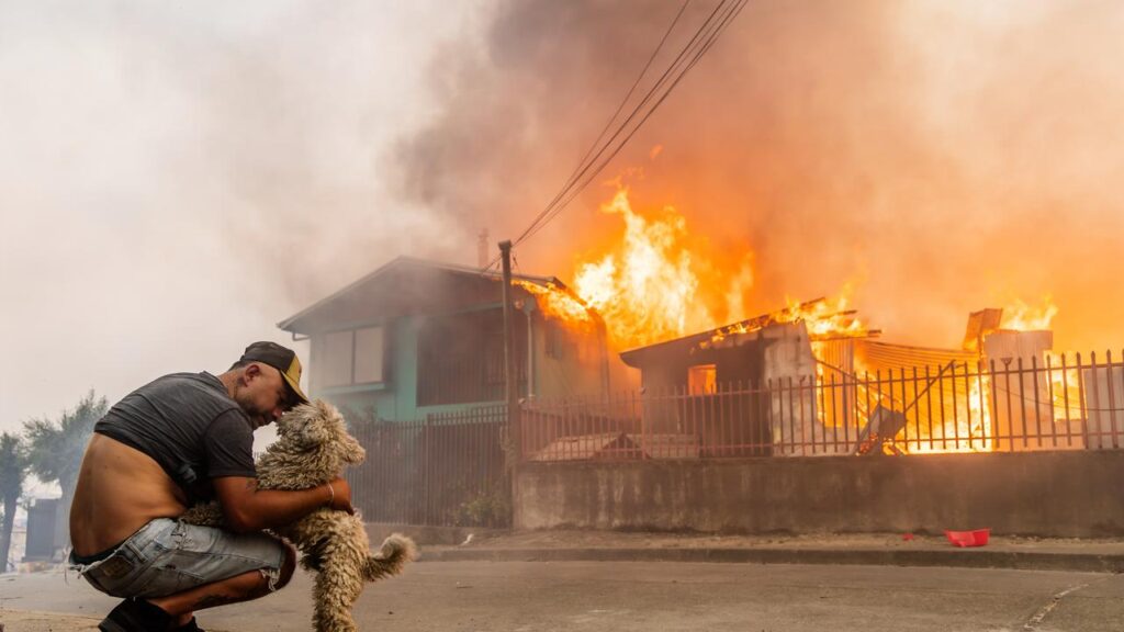 Parts of southern Chile have been devastated by wildfires, leaving 16 dead and 20,000 evacuated.
