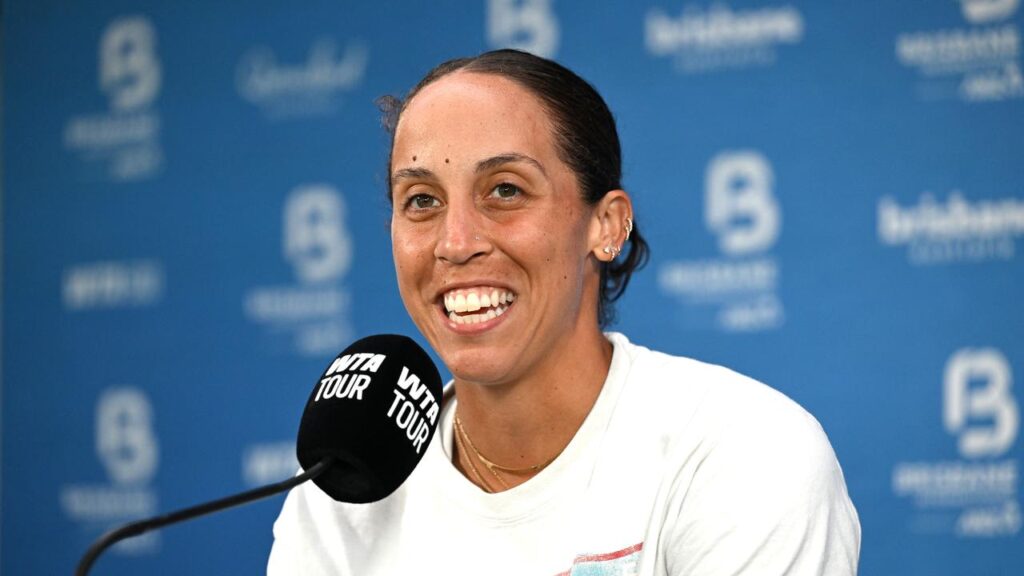 Madison Keys speaks at a press conference ahead of the Brisbane International.
