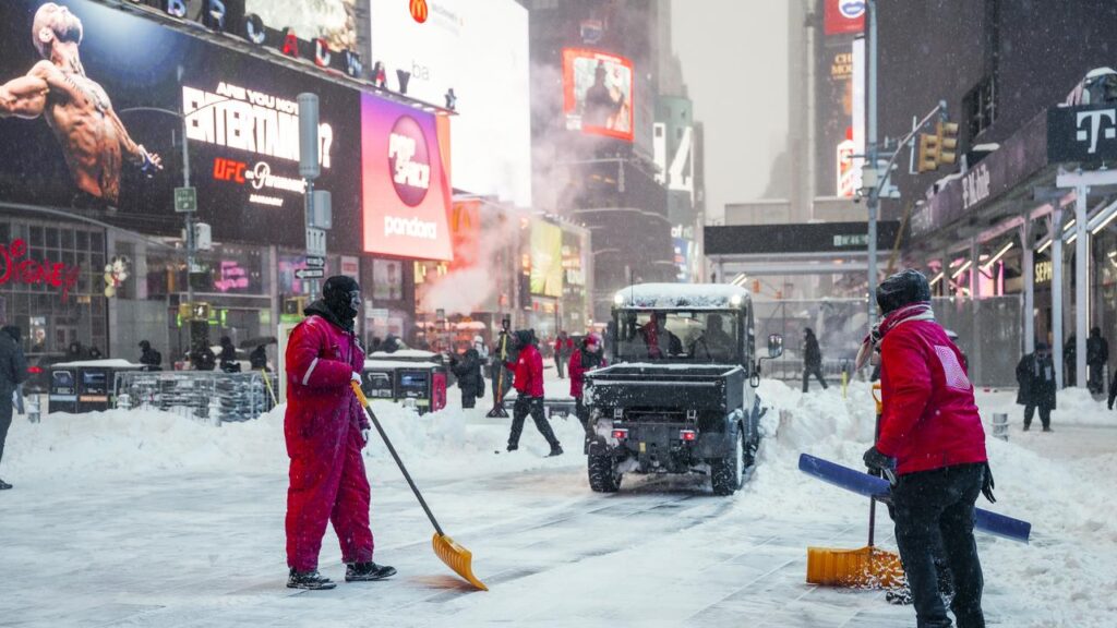 New York City is under a winter storm warning with forecasters predicting more snow and ice.
