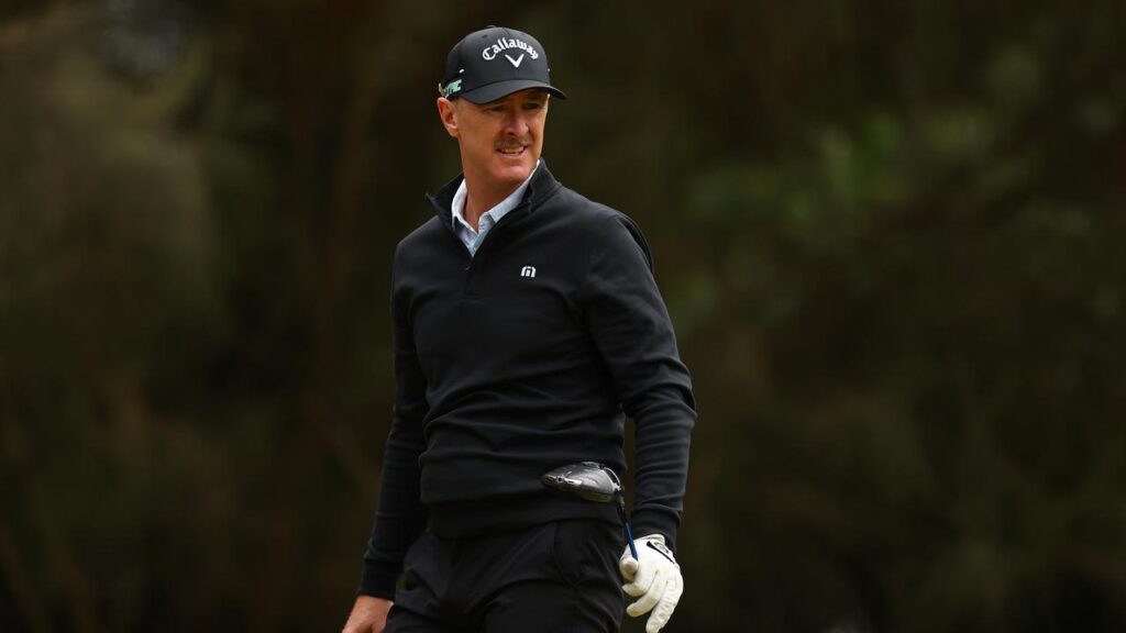 Brendan Jones sits atop the leaderboard after a windy start to the Vic Open. 
