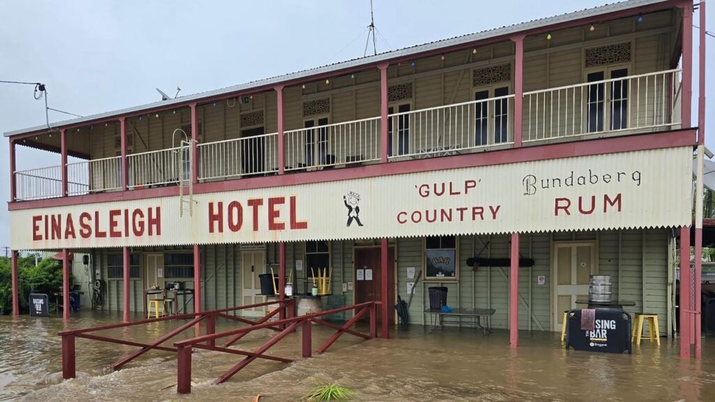 The inundated Einasleigh Hotel is giving the term watering hole a new dimension.
