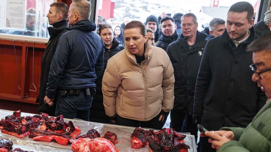 Prime Minister Mette Frederiksen has visited a market selling seal meat in Greenland’s capital Nuuk.
