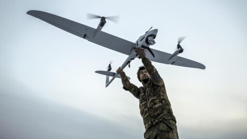 Ukrainian servicemen operate