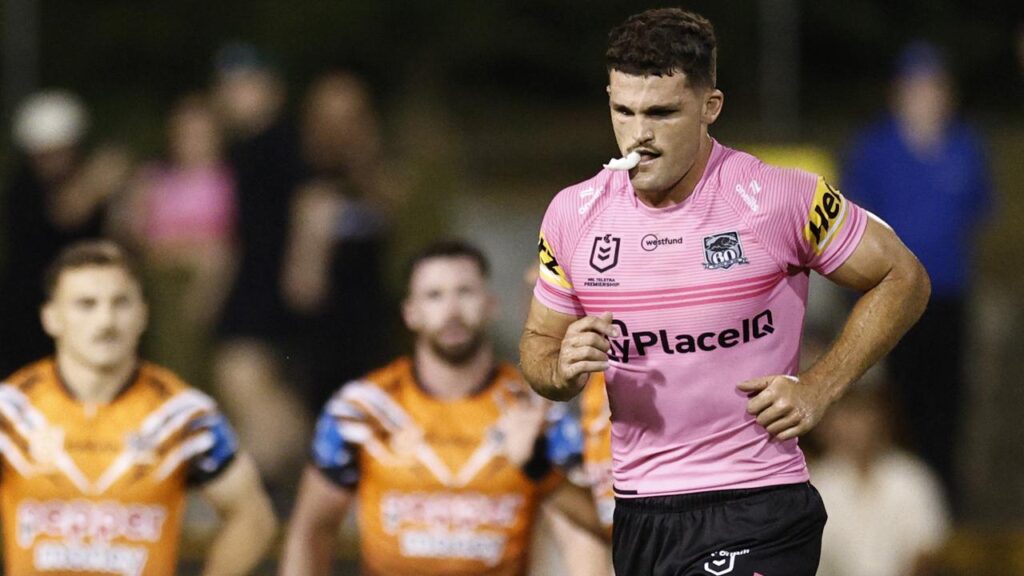 Nathan Cleary was put on report after a high shot in Penrith’s pre-season clash with the Tigers.
