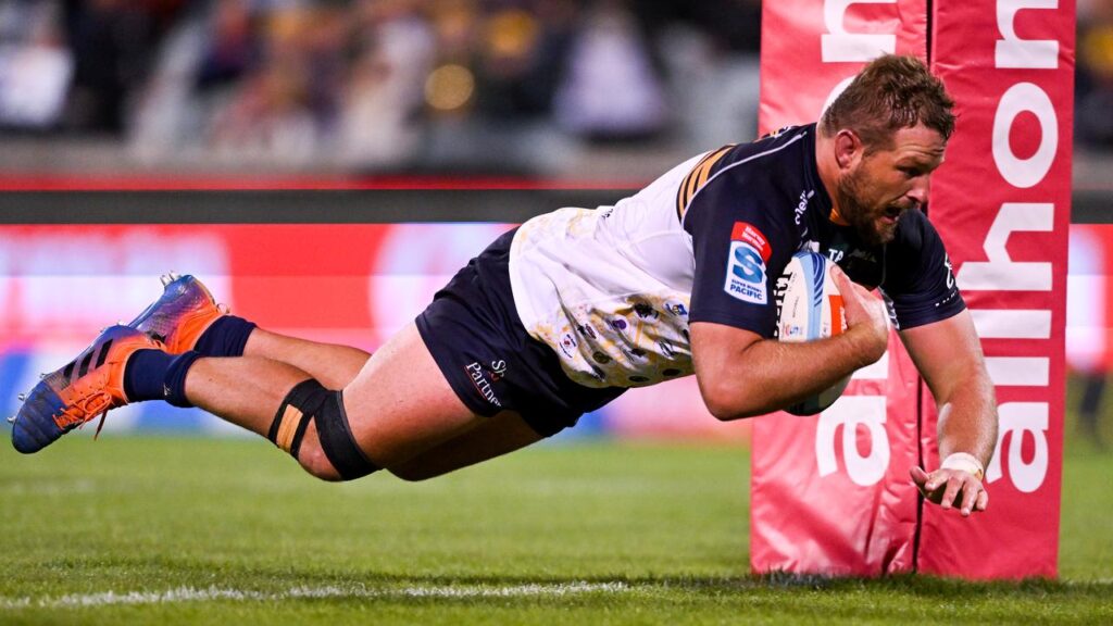 James Slipper, seen here scoring a try in 2023, starred in the Brumbies’ drought-breaking win.
