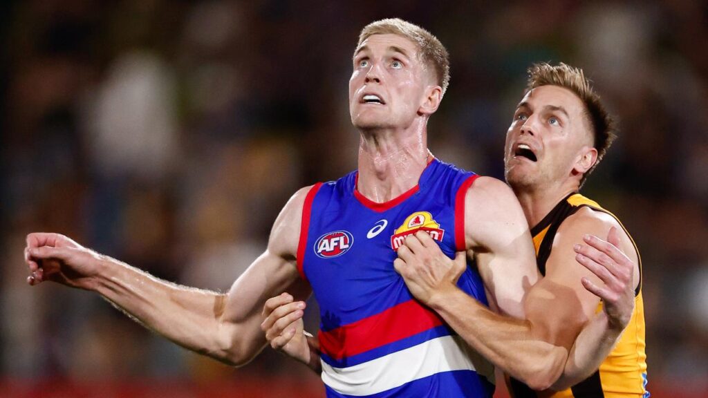 Bulldogs ruck Tim English has starred in a comfortable pre-season win over Hawthorn.
