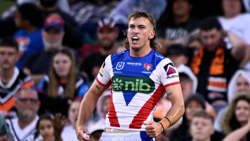Fletcher Sharpe (pic) has been named in the halves for Newcastle along with Dylan Brown in Vegas.
