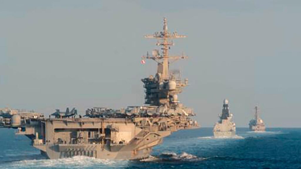 The USS Abraham Lincoln is one of two aircraft carriers in the Arabian Sea off the coast of Oman.
