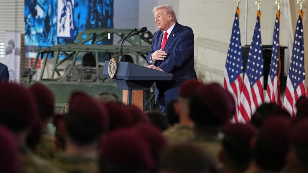 US President Donald Trump visited soldiers and their families at Fort Bragg base in North Carolina.
