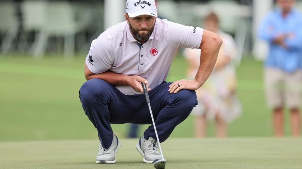 Jon Rahm’s putter is running hot as he holds a one-shot LIV Golf lead in Adelaide.
