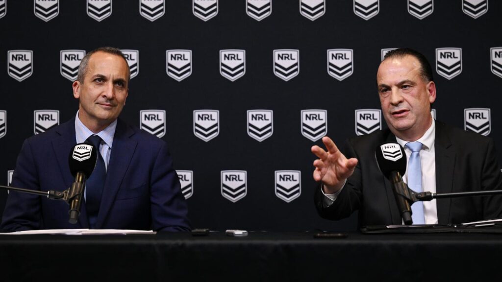ARLC chairman Peter V’Landys (r) and NRL CEO Andrew Abdo (l) have some big decisions to make.
