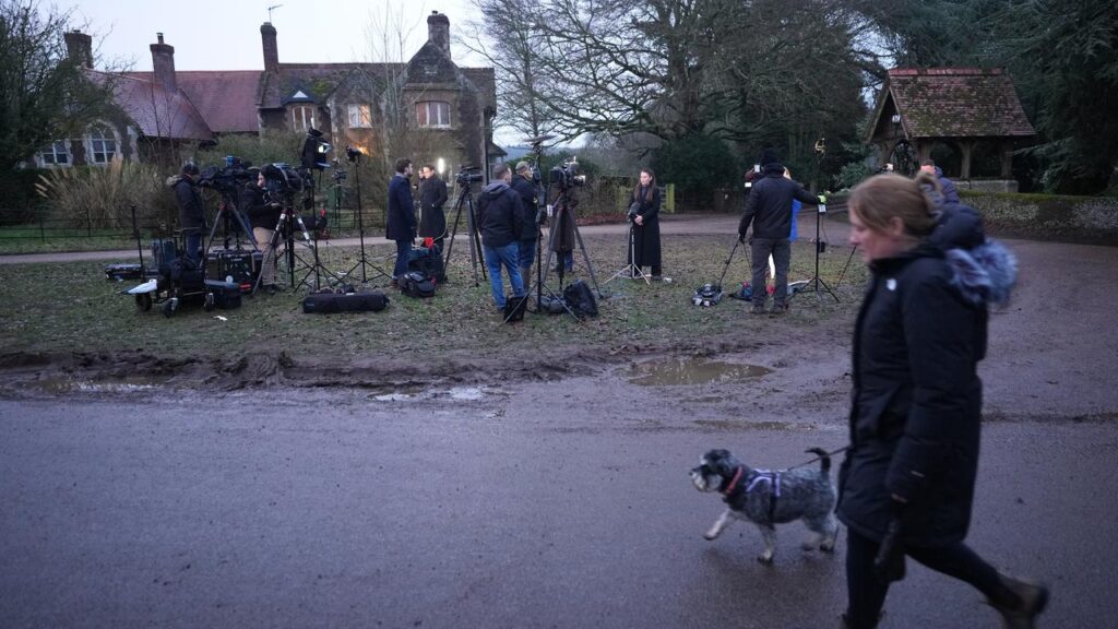 Reporters stake out Wood Farm at the Sandringham estate, where police have concluded their search.
