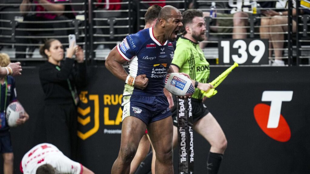 Ex-Parramatta star Maika Sivo bagged four tries as Leeds thrashed Hull KR in the Las vegas opener.
