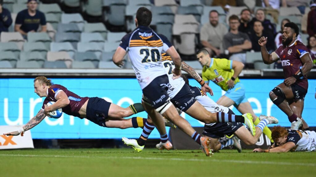 Carter Gordon scores after the siren to give Queensland Reds victory over the Brumbies.
