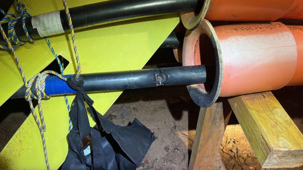 A man is in hospital with serious burns after he pierced an 11,000 volt line at a power substation.
