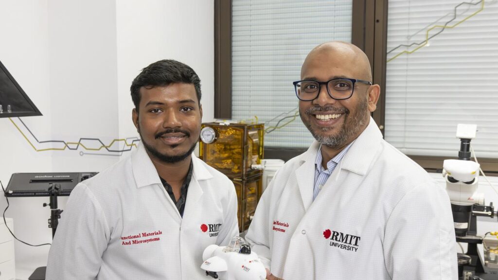 Md Ataur Rahman and Surya Kanta Ghadei say their robot collects oil without the use of chemicals.
