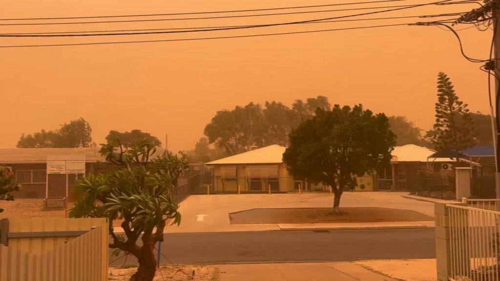 Cyclone Narelle kicked up a dust storm in Carnarvon as it cut a swathe across Western Australia.
