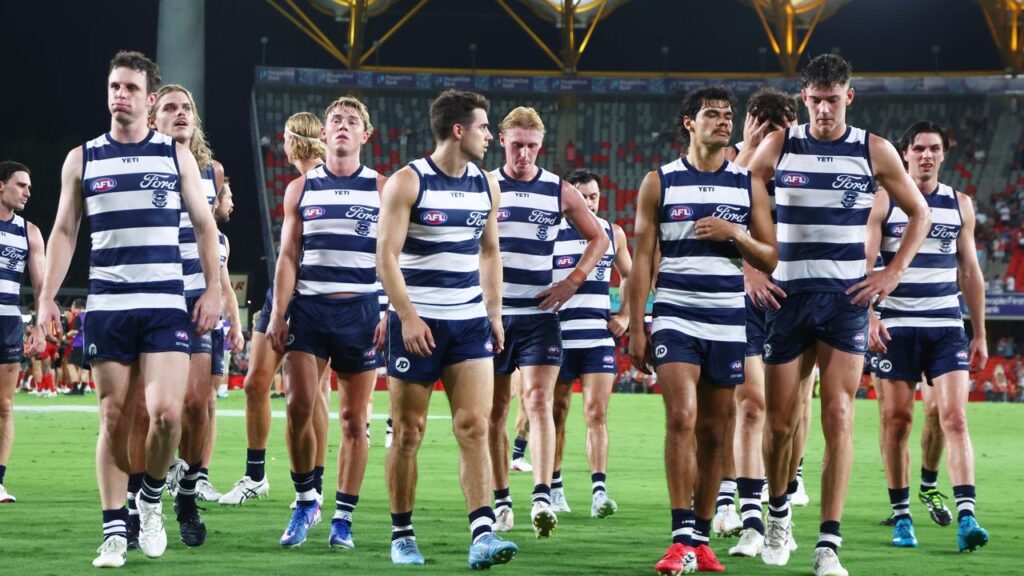 Dejected Cats players after their loss to Gold Coast – but their coach found something to cheer.
