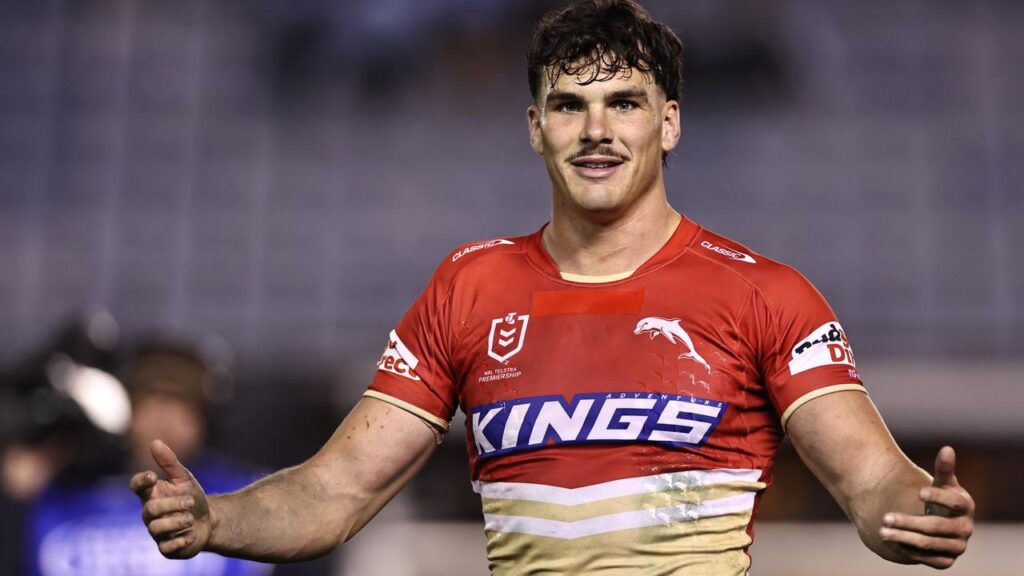 Herbie Farnworth enjoys the banter with Cronulla fans at Shark Park.
